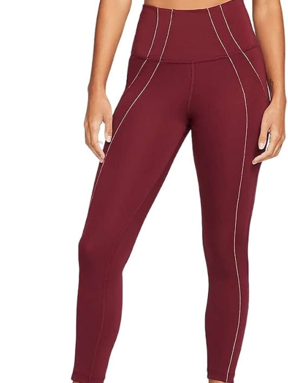 Nike DRI/FIT yoga High-Waist Burgundy Leggings with Contrast Stitch